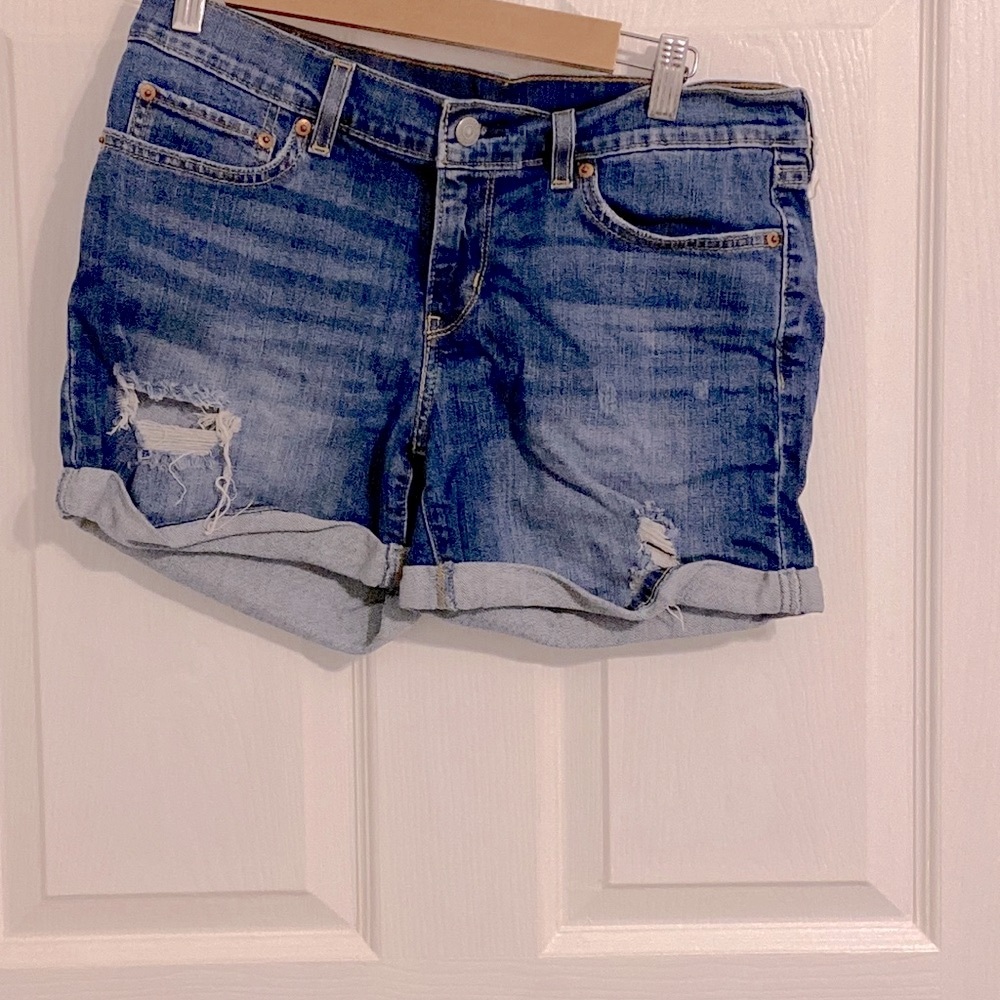Levi’s Jean Shorts, slightly distressed, Size 29” Waist, EUC gently worn